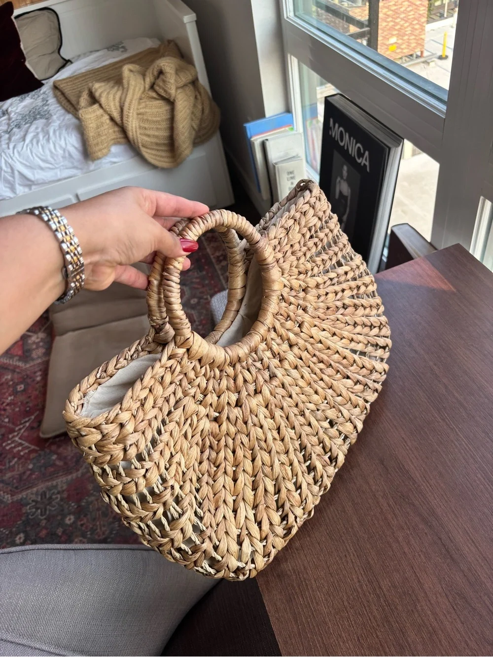 Straw Studios Woven Round-Handle Tote in Natural Tan